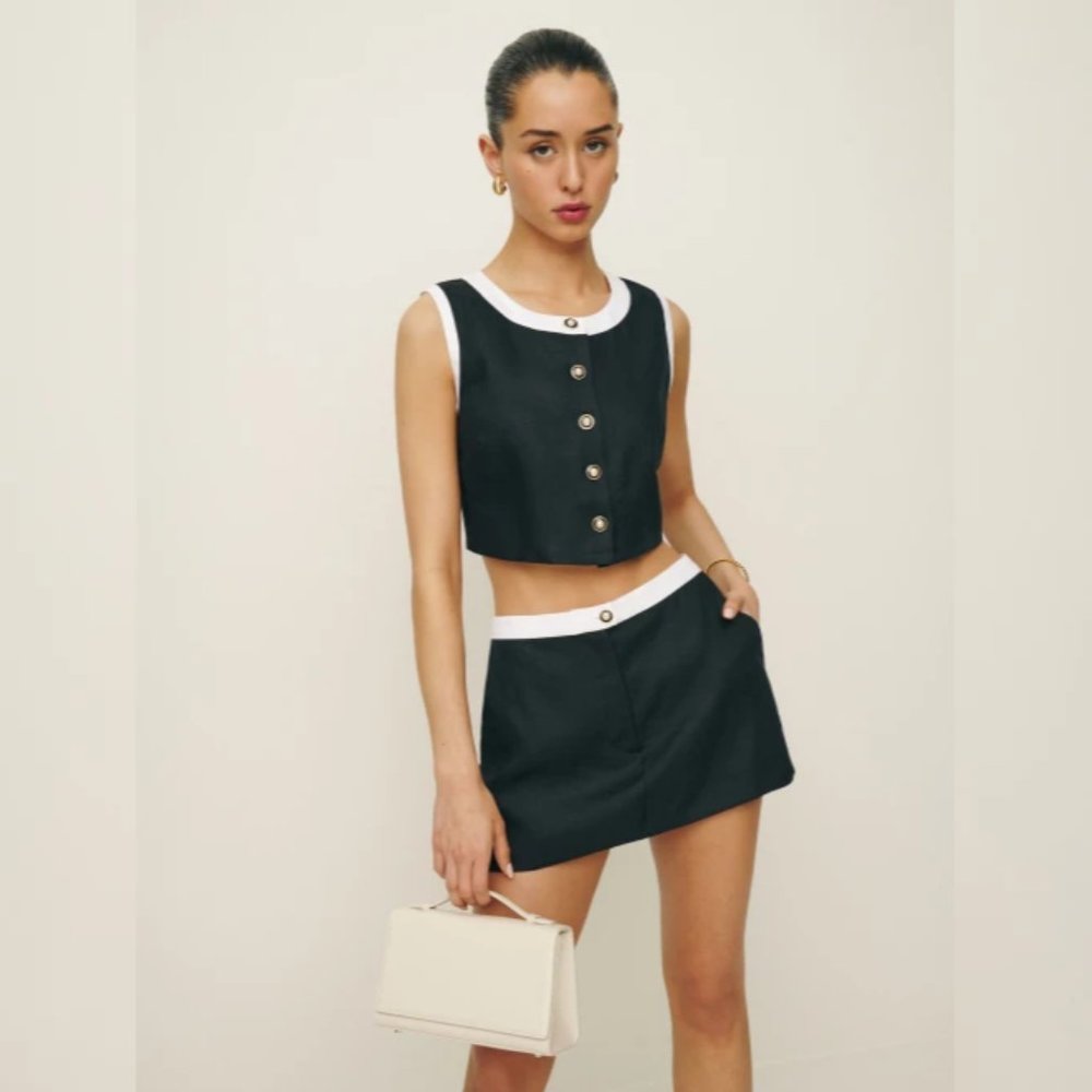NWOT Reformation Roxy Linen Two Piece in Black Sleeveless Top Skort